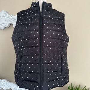 NWT Colebrook Black and White Polka Dot Puffer Vest Size Ladies L